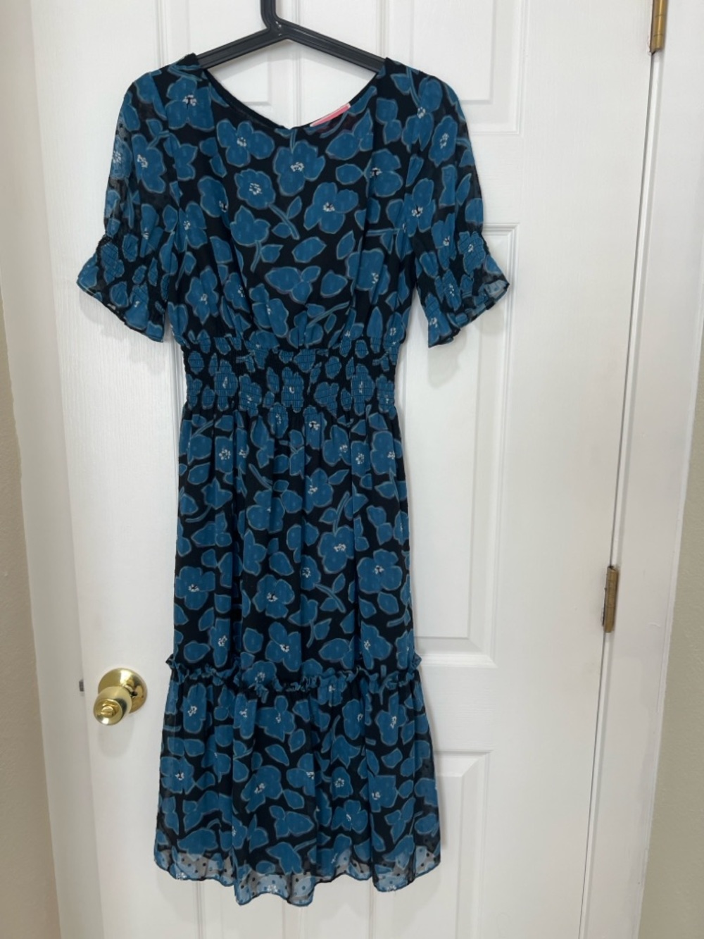 Kate Spade Boho Blue Floral Smocked Midi Dress Size S - Picture 4 of 9